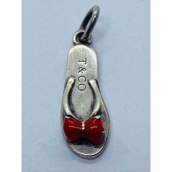 Tiffany & Co. Flip Flop Red Enamel Pendant Charm Sandal Sterling Silver